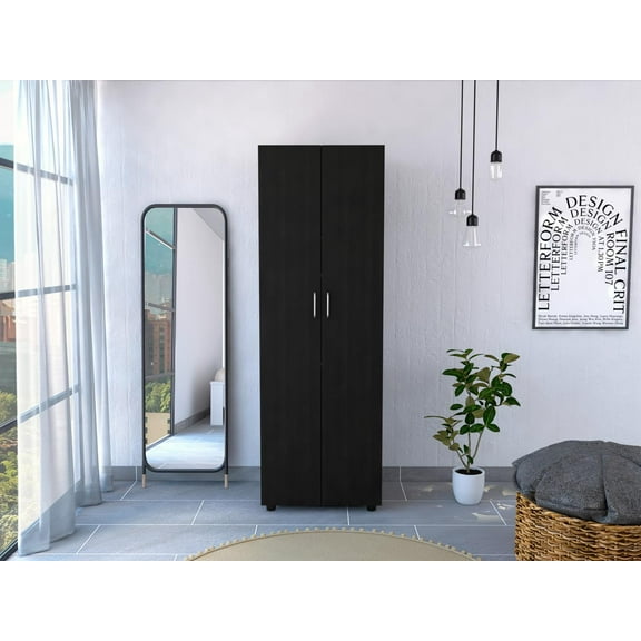 Aurora Armoire, Two Interior Shelves, Rod, Double Door Black