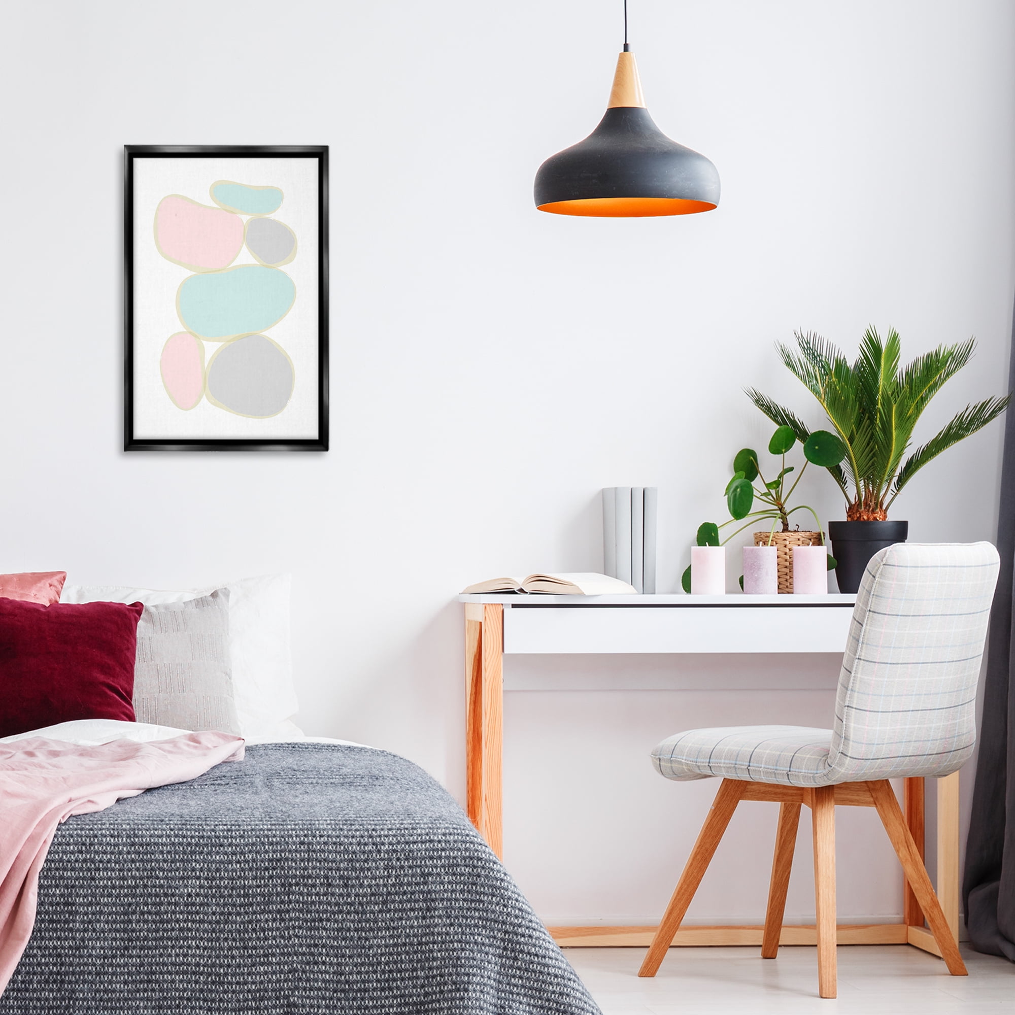 Stupell Industries Circular Pastel Shapes Abstract Painting Black Floater Framed Canvas Art Print Wall Art, 17 x 25