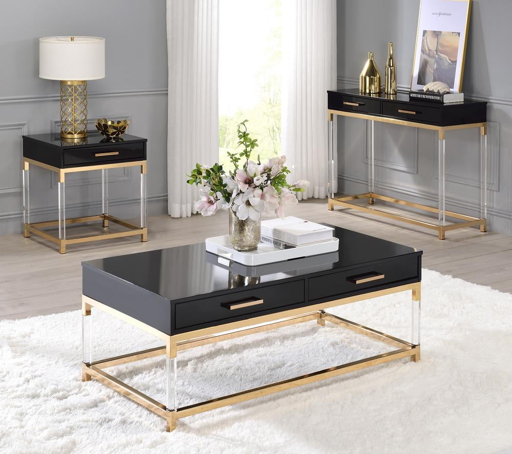 Black & Gold Coffee Table + End Table + Console Table by Acme Adiel