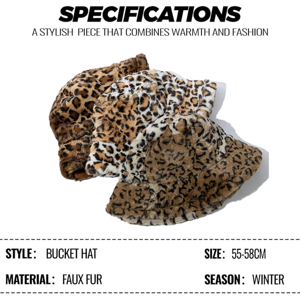 Fuzzy Leopard Faux Fur Cap Leopard Print Faux Fur Bucket Hat for Women Cheetah Print  main image 2