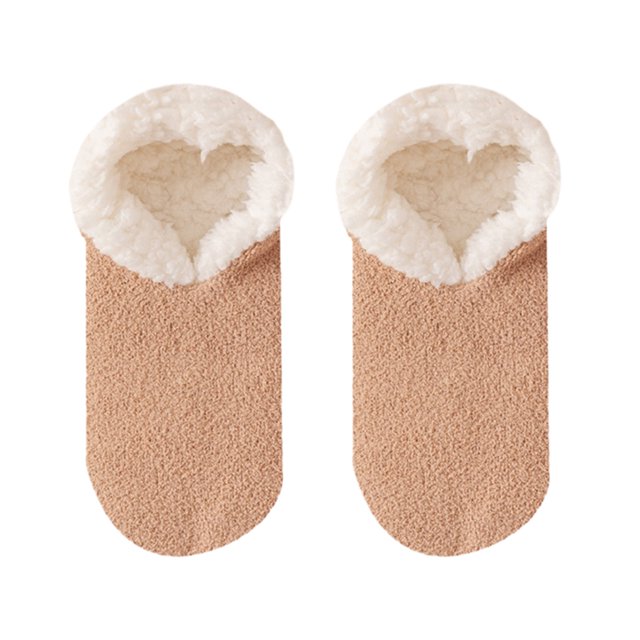 CSChome Floor Socks Women Floor Shoes - Solid Color Thick Plush Lining Non-Slip Warm Soft Slippers