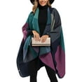 thumbnail image 2 of Women's Color Block Shawl Wrap Plus Size Cardigan Poncho Cape Open Front Long Winter Sweater Coat, 2 of 7