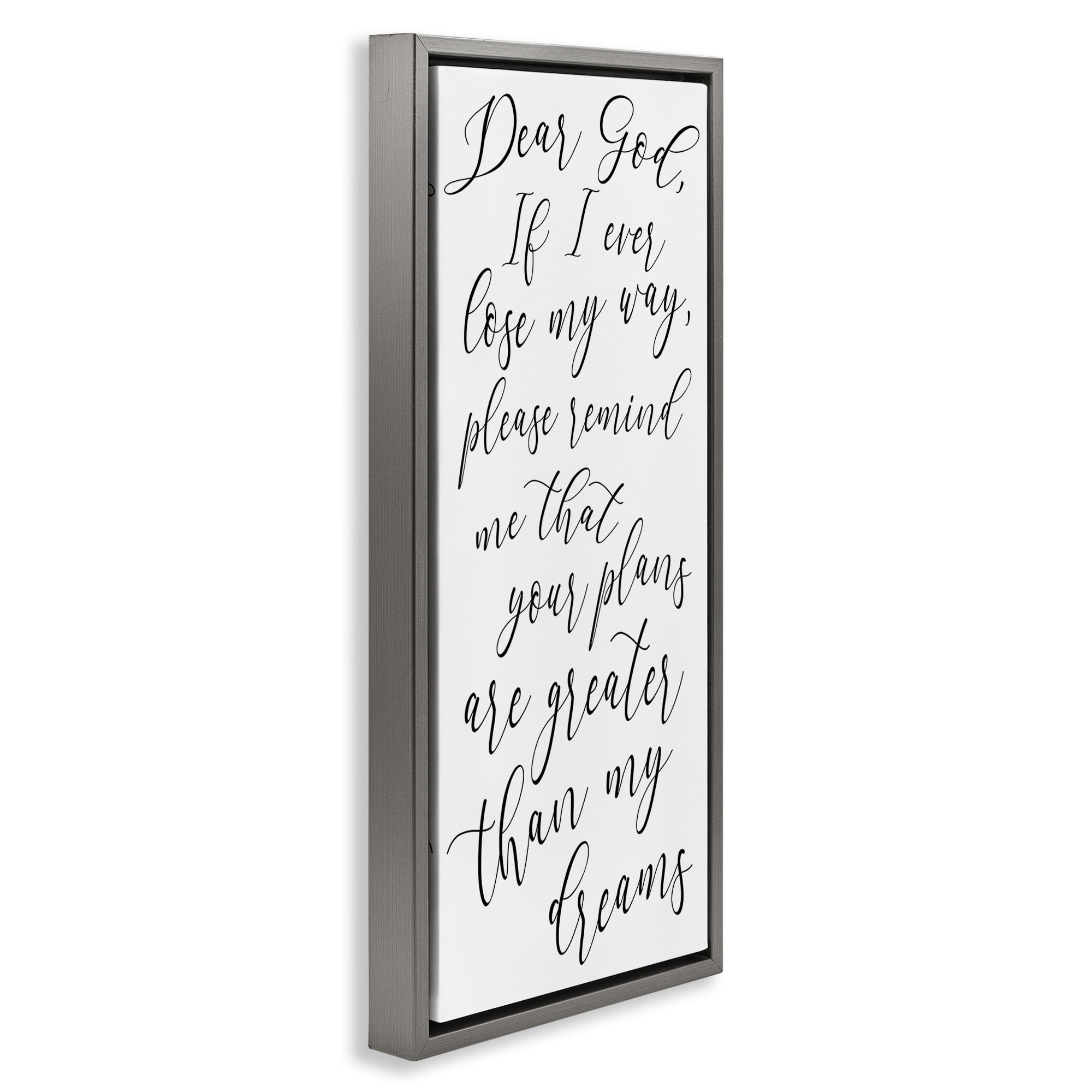 Stupell Industries Dear God Motivational Phrase Religious Painting Gray Floater Framed Canvas Art Print Wall Art, 15 x 31