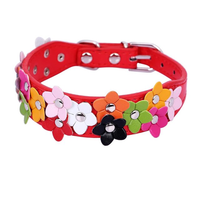 Collier Animal en Cuir d'Alliage Ajustable, Collier Décor Fleur, Chaîne de Cou pour Animaux, Rouge, P, 2.5x37cm