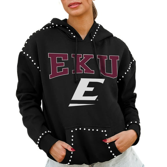 Women's Gameday Couture  Black Eastern Kentucky Colonels Studded Pullover Hoodie