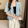 thumbnail image 3 of tasrioml Women Suit Coat Lapel Short Sleeve Loose Fit Suit Jacket with Pockets Solid Color Loose Fit Summer Business Coat, 3 of 7