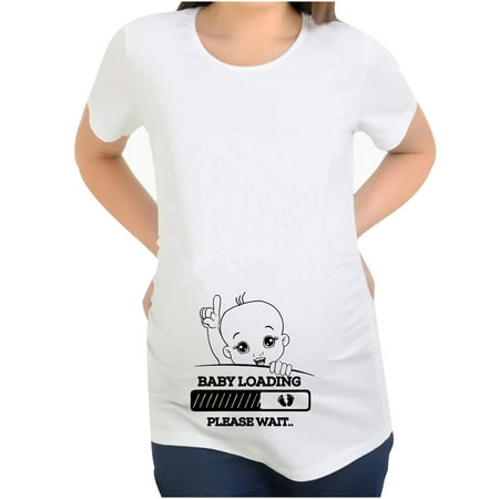 

HGWXX7 Maternity Clothing Women O-Neck Short Sleeve BABY LOADING Print Pregnancy Maternity Loose Top Tee