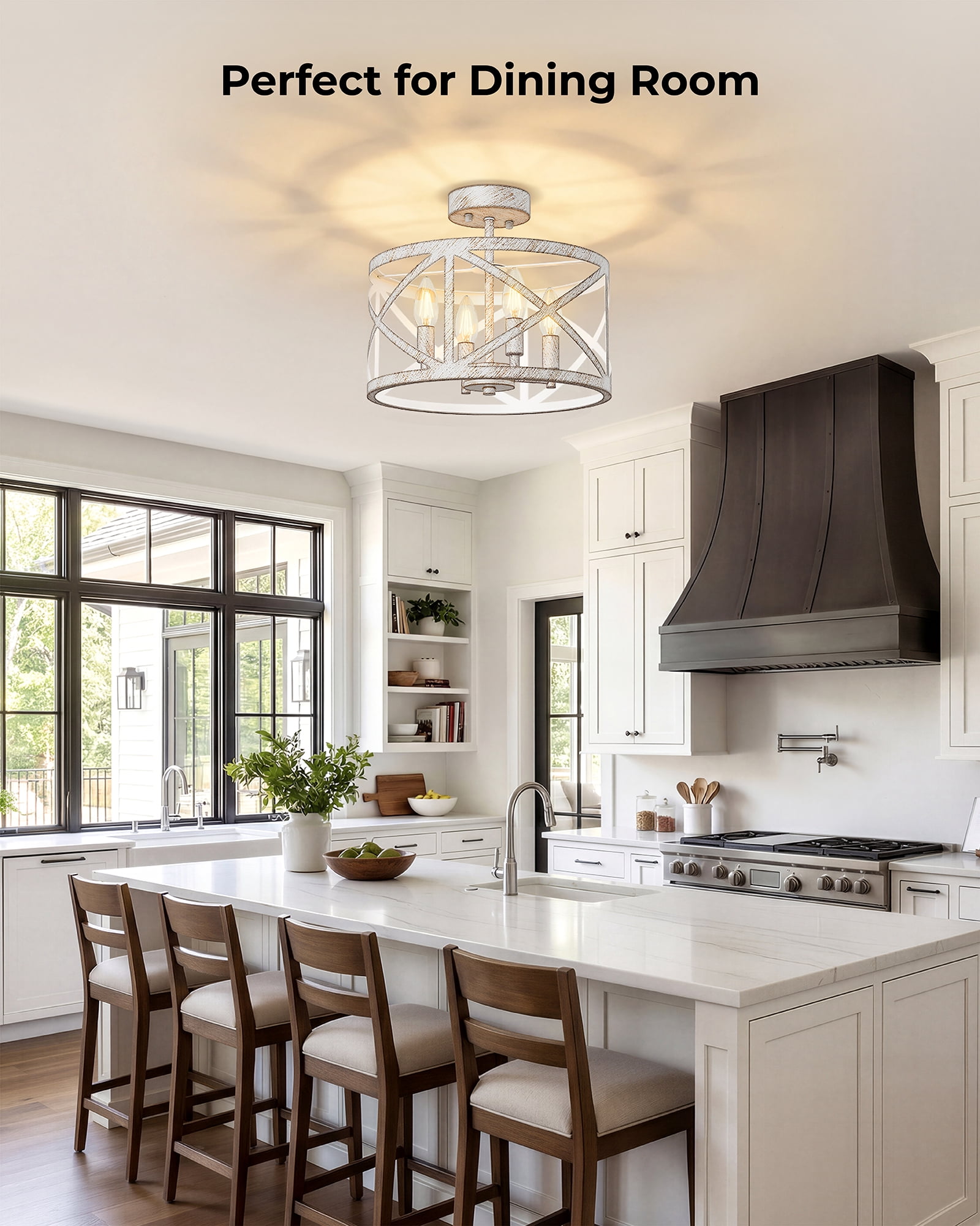 12" Semi Flush Mount Ceiling Light Fixture, 4-Light Farmhouse Modern Ceiling Light, Kitchen Lights, Hallway Light Fixtures, Ceiling Lamp for Entryway Dining Room Bedroom Laundry Lighting, White