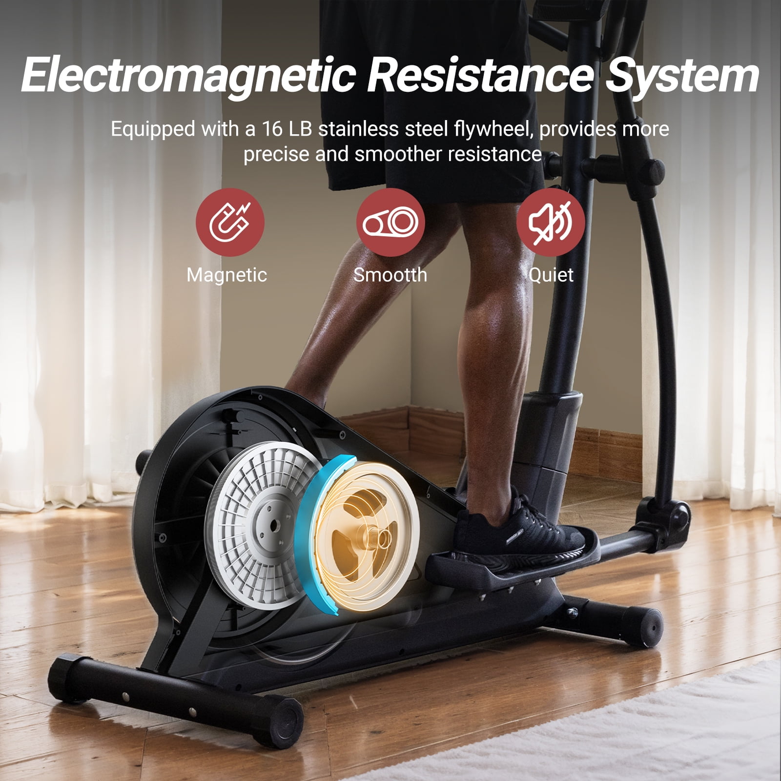 MERACH Smart Elliptical Machines, 16 Resistance Levels Compact Elliptical Exercise Machine for Home with Hyper-Quiet Magnetic Driving System, Elliptical Trainer with 15.5IN Stride