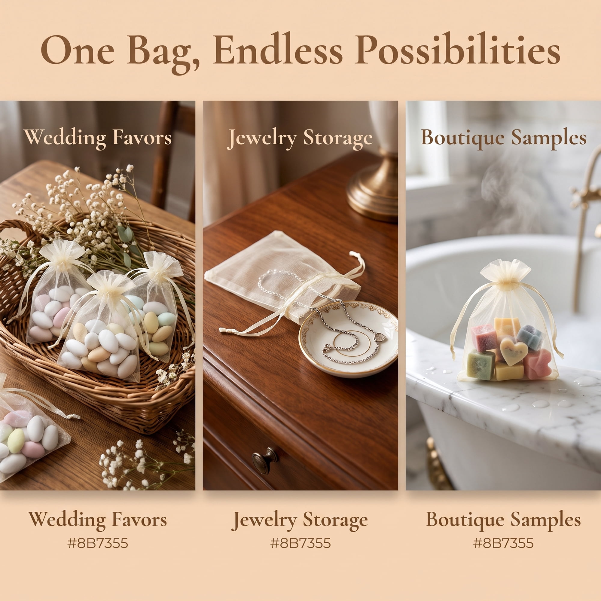 Unique Bargains Multi-Purpose Gift Bags with Handles for Events Beige 3.9" x 5.9"