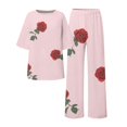 thumbnail image 4 of Women's Pajama Sets Short Sleeve Sleepwear Loungewear Suitable Summer O Neck Loose Floral Print Top Shirt With Pants Large Size 2 Set Plus Size Womens Clothing, 4 of 5