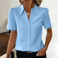 thumbnail image 5 of ClodeEU Women's Collared V Neck Short Sleeve Button Shirt with Lace Trim,Casual Fitted Work Shirt for Office Sky Blue,Women's Plus XL, 5 of 7