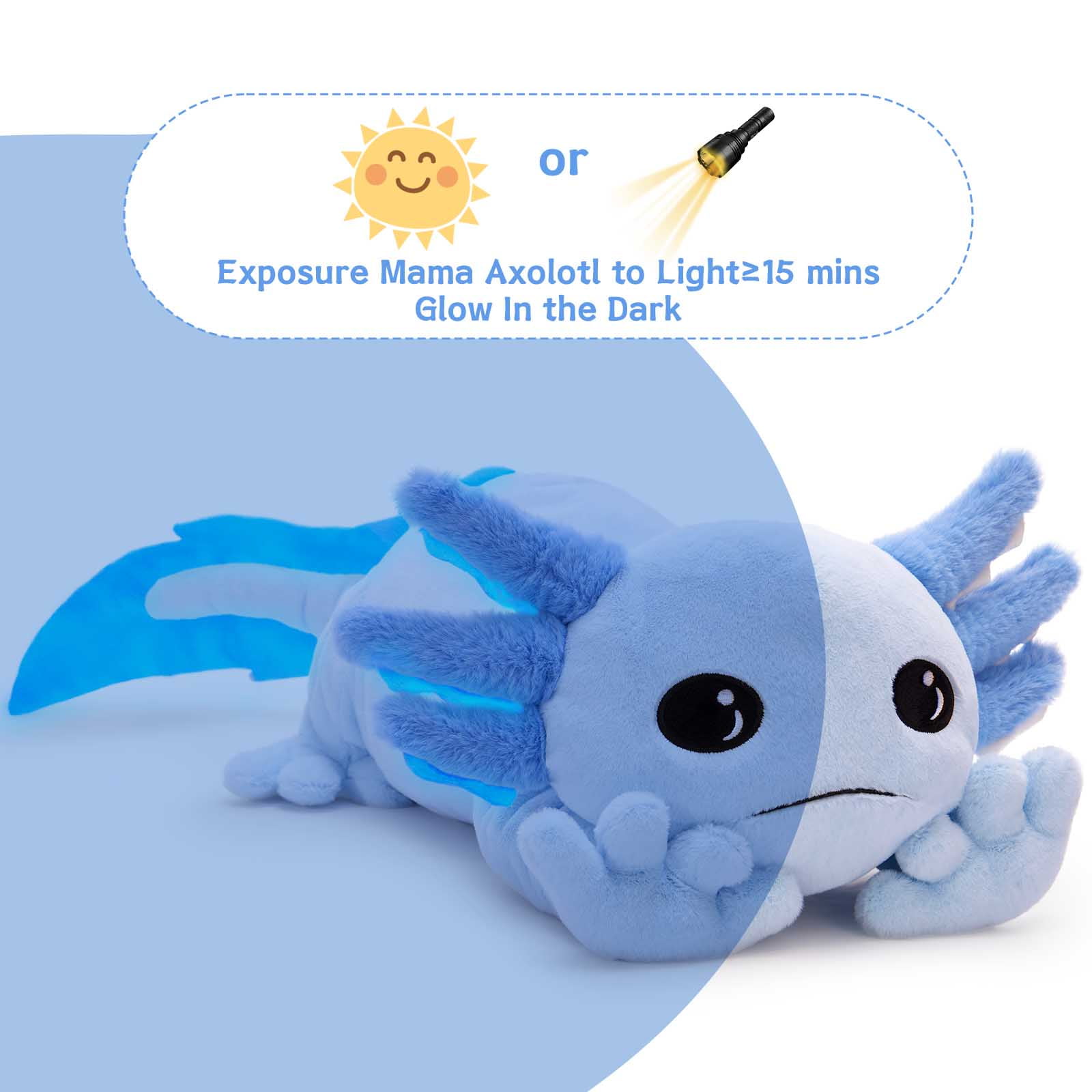 MaoGoLan 31.89" Giant Glow in The Dark Axolotl Stuffed Animals with 4 Babies Inside Large Axolotl Plush Toy