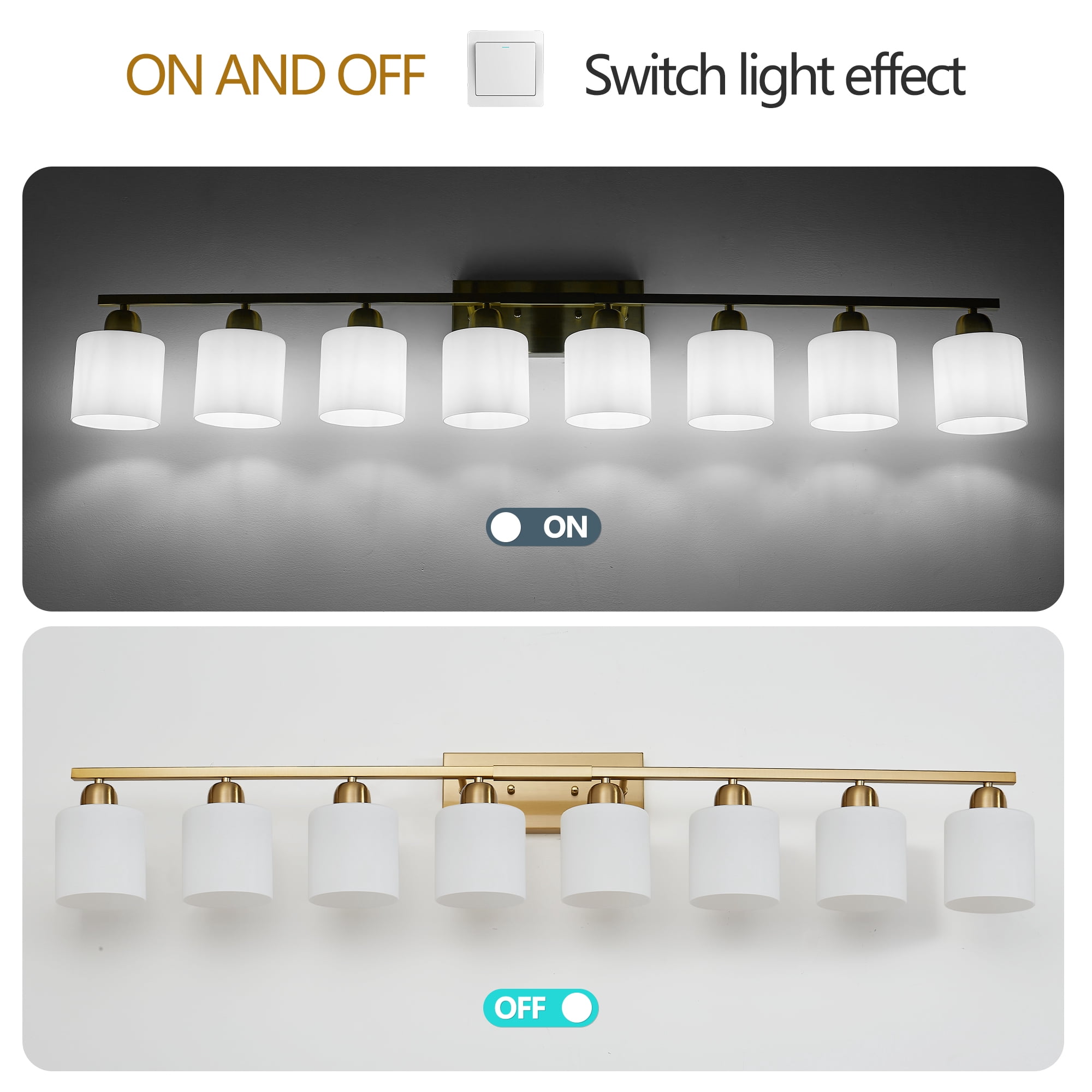 Miniyam 51.6 in 8 Light Gold Vanity Light for Bathroom, Wall-Mounted Fixtures Over Mirror, E26, No Bulbs Included