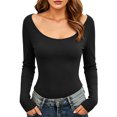 thumbnail image 6 of Long Sleeve Undershirt for Women Scoop Neck Slim Fit Basic Top Layering Tee Thermal Tops for Women Black L, 6 of 6