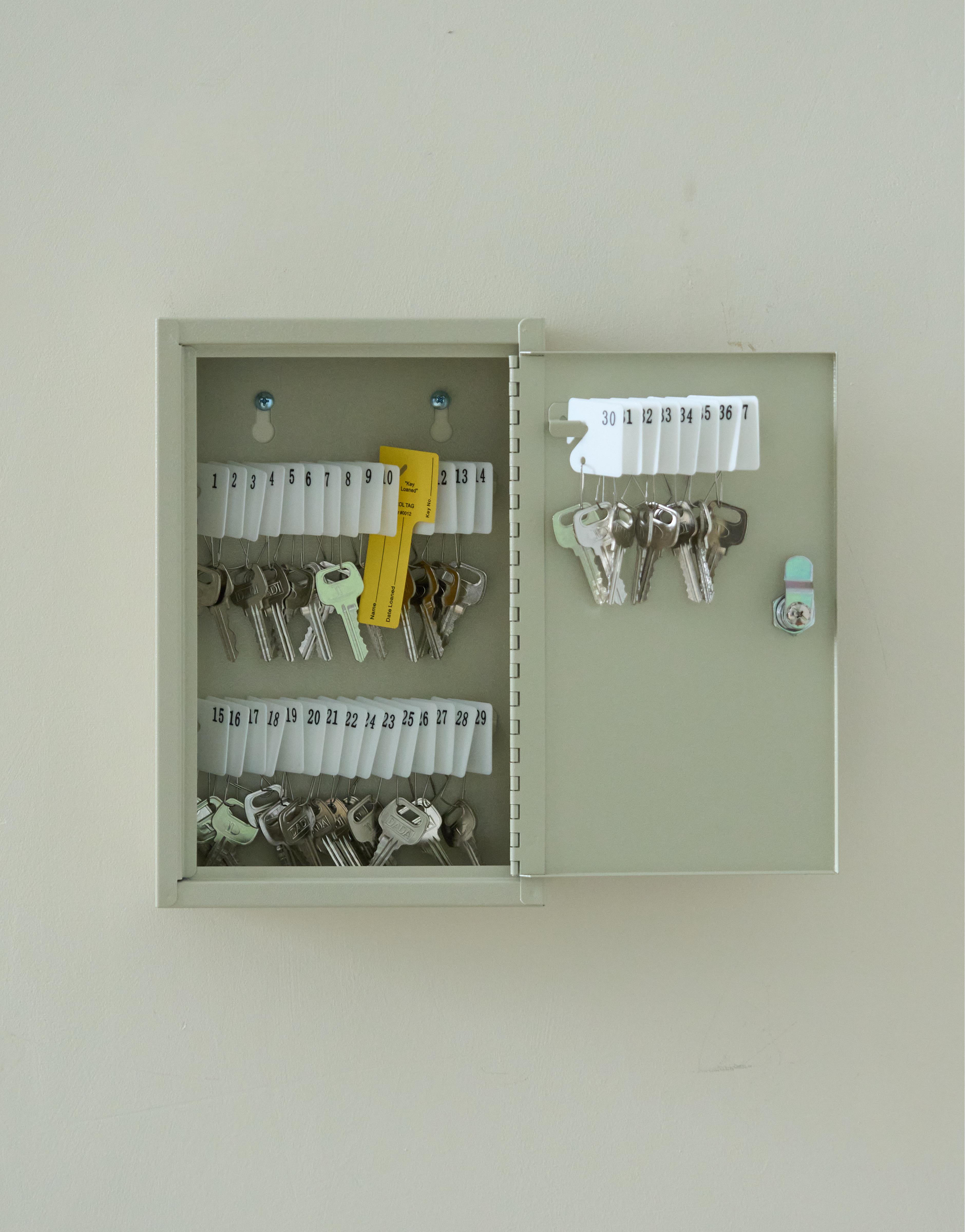 Key Storage Cabinet with Lock, 30 Keys Capacity, Wall Mount, Cream Metal, 10"W * 3"D *12"H