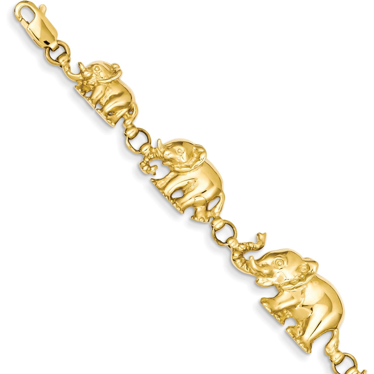 14K Yellow Gold Elephant Link Bracelet Jewelry 7"
