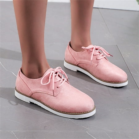 

Cathalem Ladies British Style Fashion Solid Color Velvet Lace Up Round Head Comfortable Flat Casual Women Casual Shoes Size 9 Pink 7.5