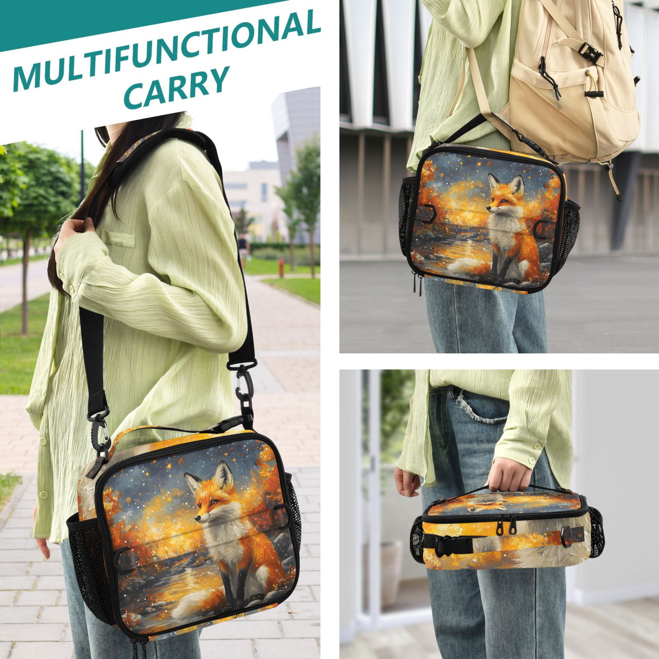 ALAZA Magic Fox Lunch Box Insulated Lunch Bag Cooler Tote with Shoulder Strap