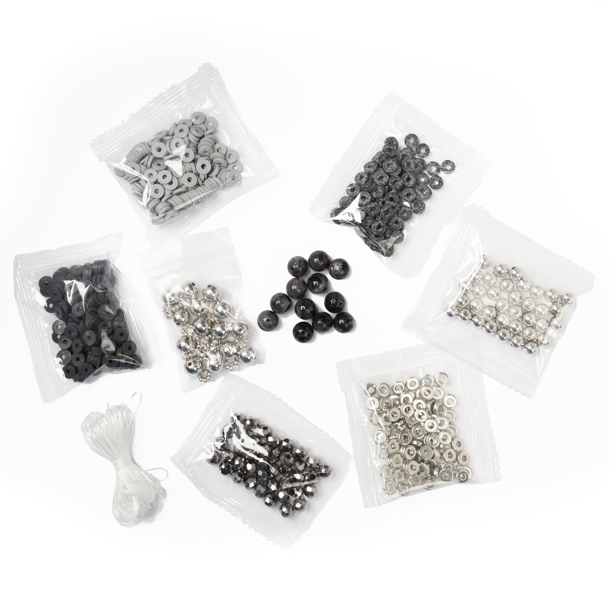 Cousin DIY Gray and White Heishi Stack DIY Bracelet Kit, Clay/Acrylic/Metal, 564 Beads, Adult