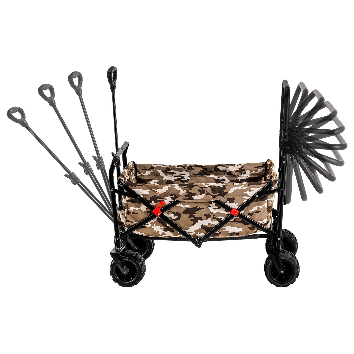 Picnic Garden Camouflage Wide Wheel Wagon All Terrain Folding Collapsible Utility Wagon with Push Bar Beach Sporting Events Portable Rolling Heavy Duty 265 Lb Capacity Canvas Fabric Cart Buggy