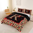 thumbnail image 2 of Manfei Red Bow Tie R Personalized Initial Queen Duvet Cover Set for Teens Girls,Kids Vintage Leopard Print Letter Bedding,Black Reversible,Microfiber Bedroom Decor,3 Pieces,No Comforter, 2 of 5