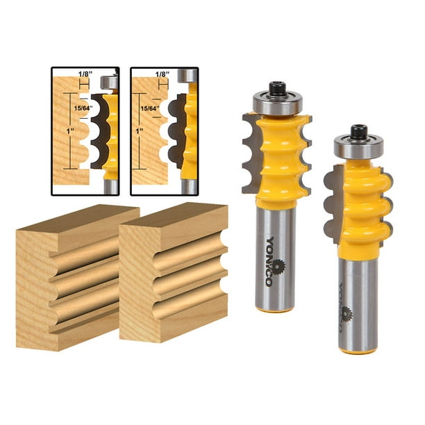 Triple Bead & Triple Flute 2 Bit Medium Molding Router Bits Set