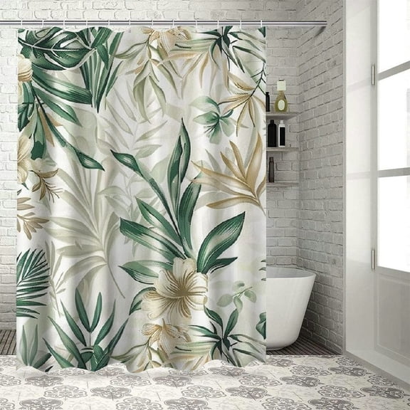Orinice Tropical Plant Flower Shower Curtain for Bathroom, Vintage Sage Green Palm Leaves Beige Fabric Shower Curtains Set, Cute Floral Greenery Botanical Restroom Decor Accessories with Hooks 36x72