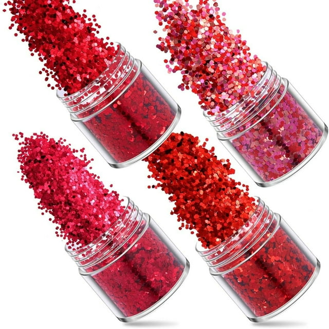 DEBGFS Paillettes Holographiques Rouges Épaisses Fines Festival Cosmétique Paillettes Épaisses Ongles Corps Visage Fard à Paupières Cheveux Résine Paillettes Dégradé Paillettes Scintillantes Flocons Hexagone Arts et Artisanat Paillettes