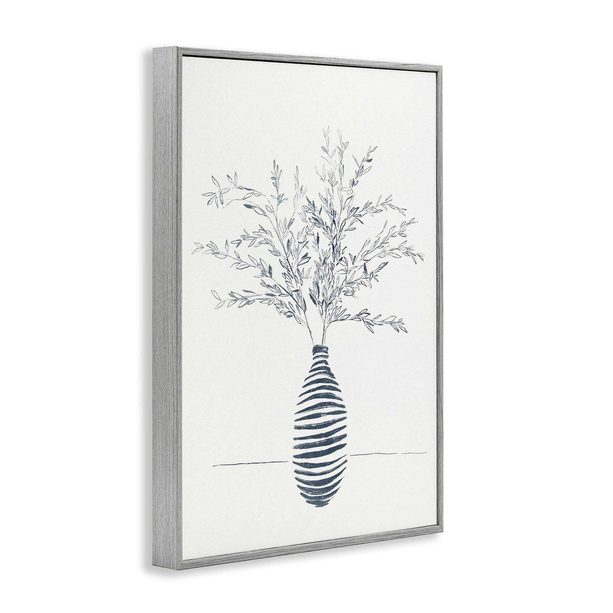 Stupell Industries Minimal Herb Vase Botanical & Floral Painting Gray Framed Art Print Wall Art, 12 x 18