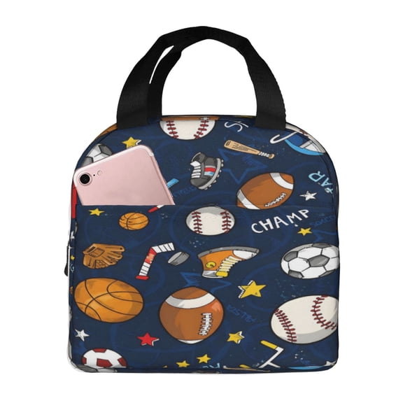Soccer Baseball Football Lunch Bag Reusable Thermal Lunch Box with Handle for Women and Men