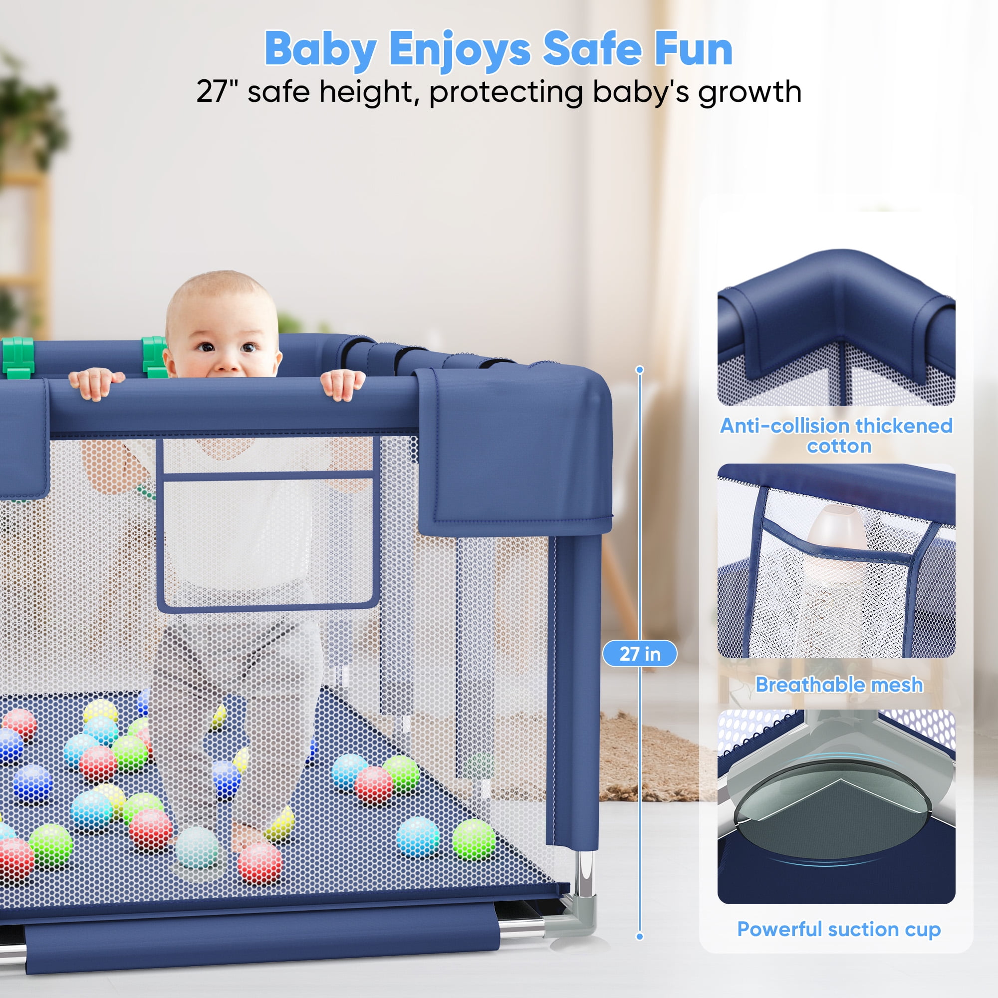 babyeap Baby Playpen,73 Inch Extra Large Baby Playard,Playpen for Babies and Toddlers With Basketball Hoop,Children Kids Play Fence for Indoors Outdoors,Blue