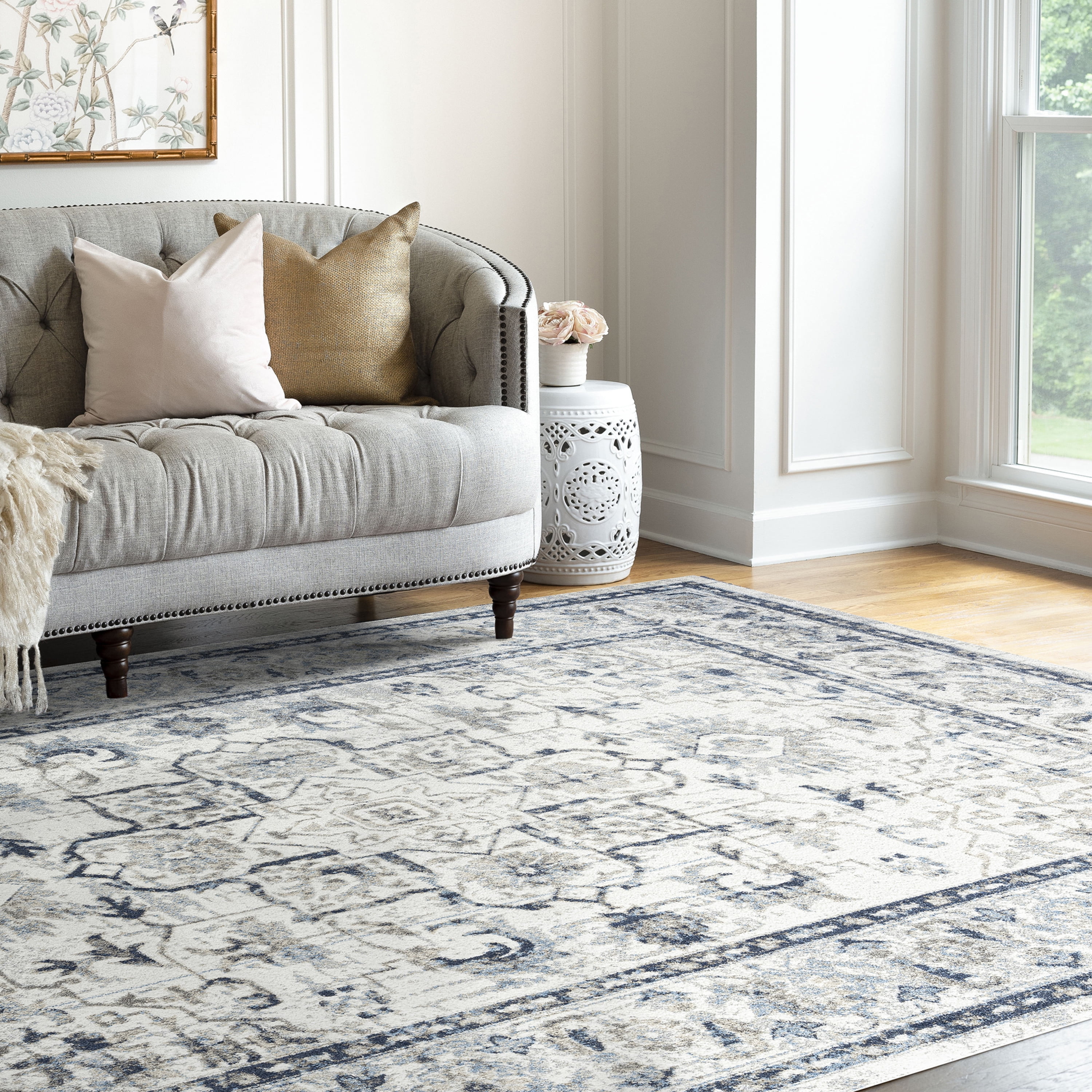 Traditional 9x12 Area Rug (8'9'' x 11'3'') Oriental Cream, Cream Living Room Easy to Clean