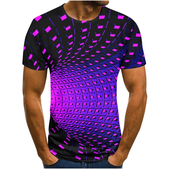 Fnnxeal Mens 3D Geometric Spiral T-Shirt, Navy Blue Stretchy Graphic Tee, Moisture Wicking Performance Fabric, Streetwear Festival Top, Big and Tall Sizes Available,Size M