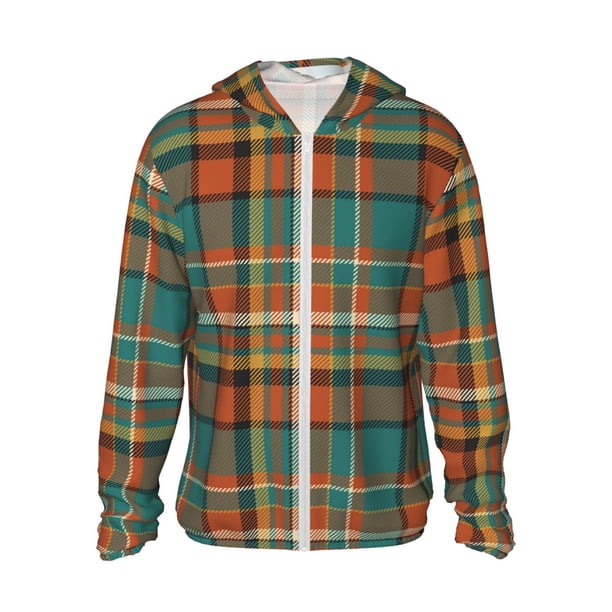 Fotbe colorful plaid Chaqueta con Protección Solar UPF 50+ para Hombre y Mujer, Camisa con Capucha y Bolsillos-Small