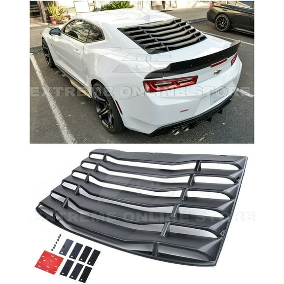 For 2016-Present Chevrolet Camaro ALL Models | EOS Track Performance ABS Plastic Primer Black Rear Window Louver Sun Shade Cover 