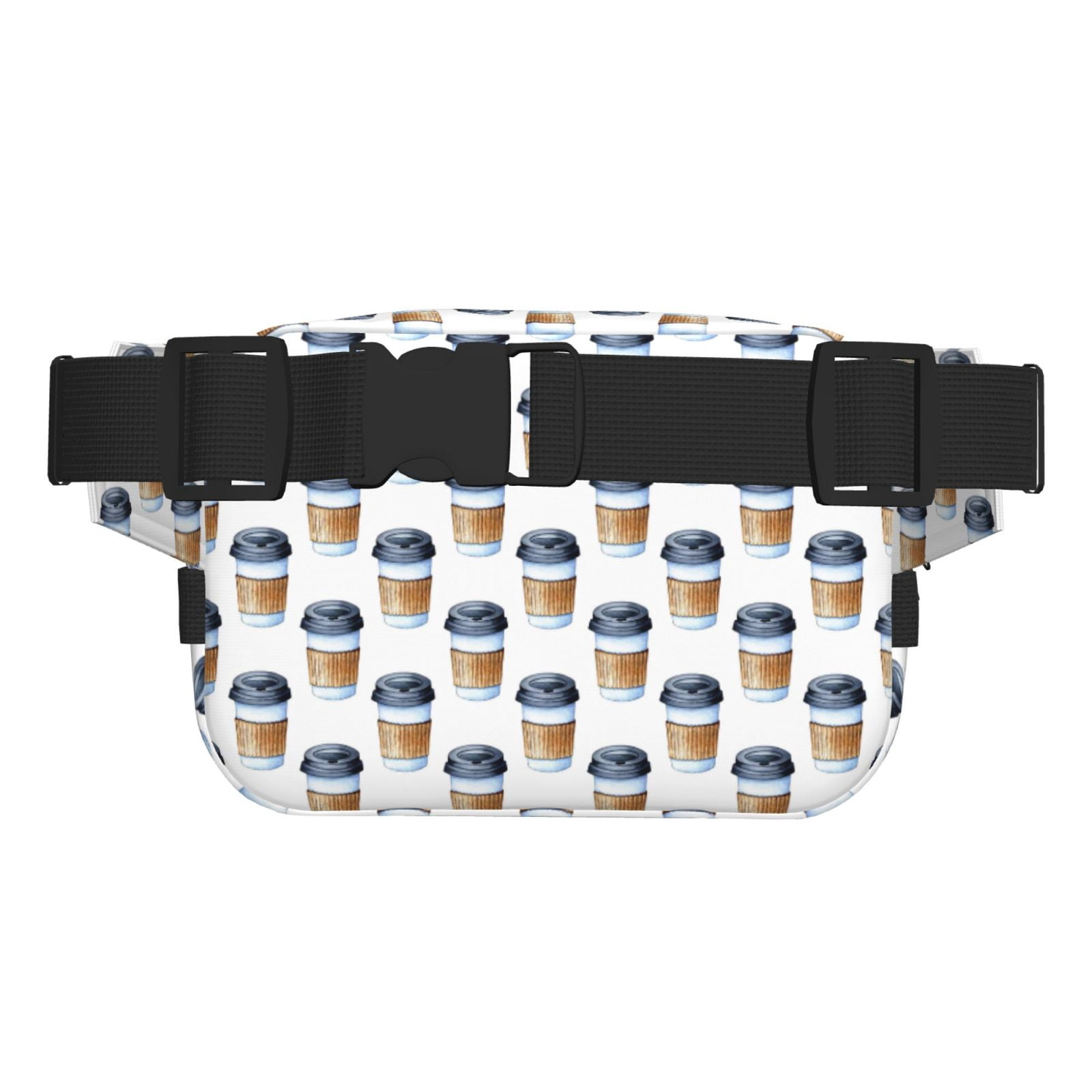 Picia Coffee To Go Pattern Print Square Double-Layer Waist Bag Mini Adjustable Waist Belt Bag Exercise Running Travel Hiking
