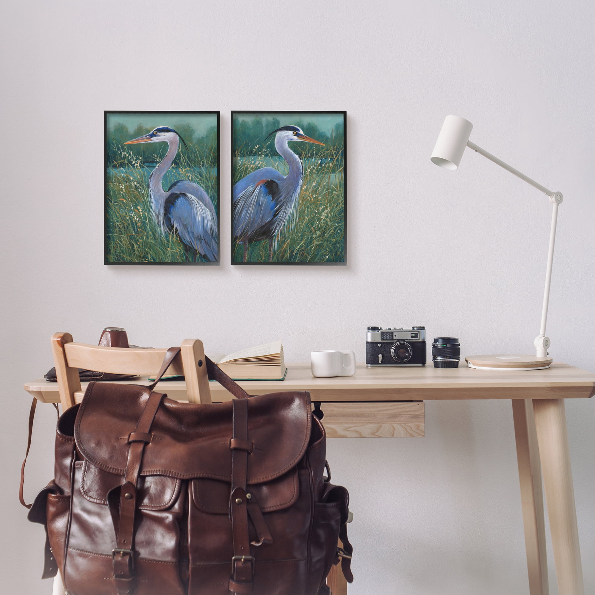 Stupell Industries Herons & Lake Landscape Animals & Insects Painting Black Framed Art Print Wall Art, 11 x 14