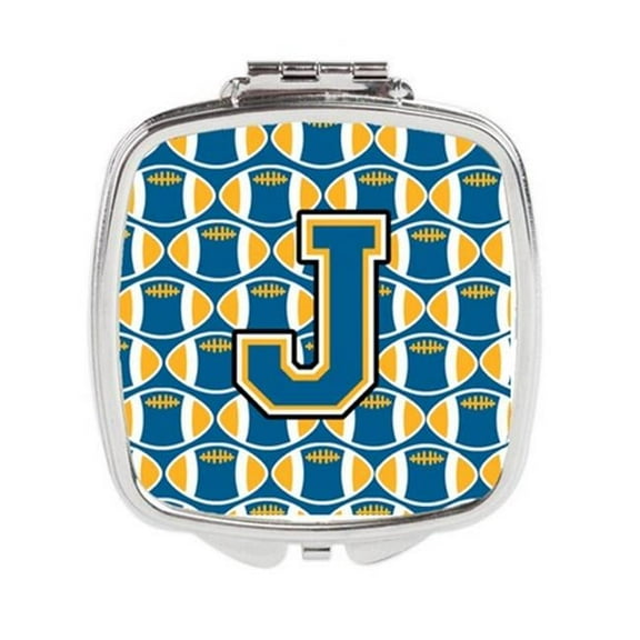 Carolines Treasures Letter J Football Blue & Gold Compact Mirror - 3 x 0.3 x 2.75 in.