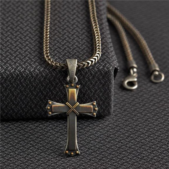 Twister 32136 22 in. Lobster Curb Chain Silver Cross Necklace, Antique Silver