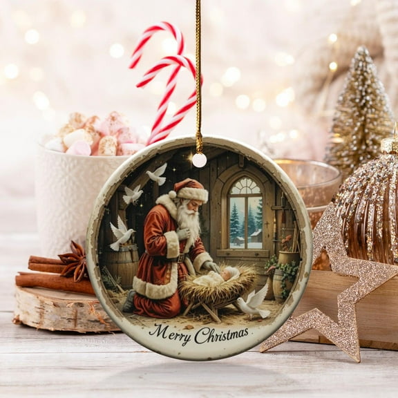 Santa with Baby Jesus Ornament, Religious Christmas Decor, Rustic Nativity Scene, Christmas Gift Idea, Holiday Ornament
