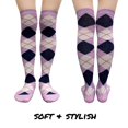 thumbnail image 6 of COUVER Women’s Thigh High Over Knee Fashion Argyle Socks, Lavender Navy White, Medium, 2 Pairs, 6 of 8