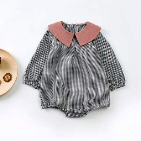 

Baby Girls Cotton Plaid Autumn Long Sleeve Romper Bodysuit Clothes