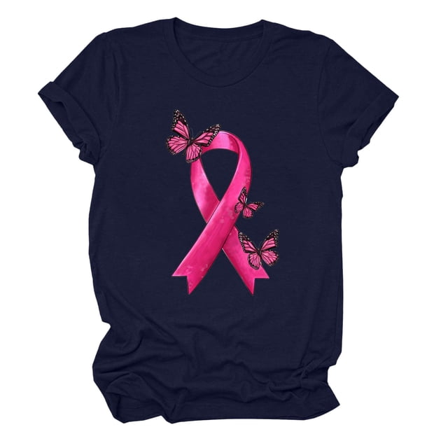 T-shirt Décontracté à Manches Courtes et Col Rond pour Femmes avec Design Inspirant de Sensibilisation au Cancer, Coupe Ample et Confortable