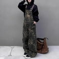 thumbnail image 5 of Women's Jumpsuits Ladies Retro Street Style Leopard Print Pocket Leisure Loose Fit Wide Leg Overalls Womens Romper Coffee L, 5 of 7