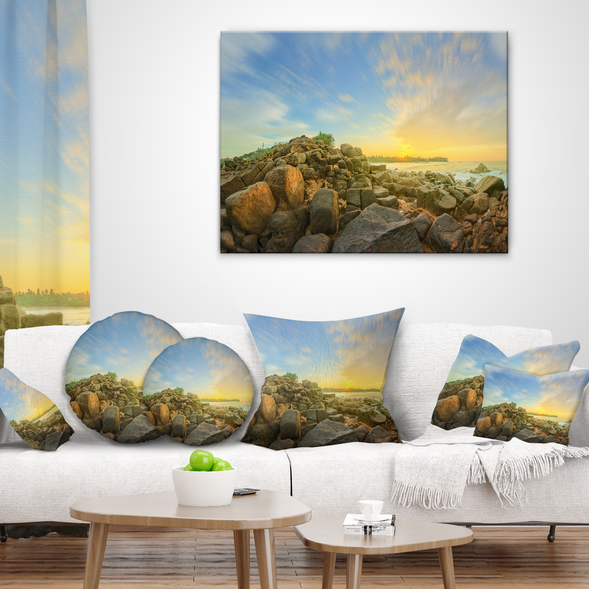Designart Untouched Romantic Beach of Sri Lanka - Landscape Printed Throw Pillow - 12x20