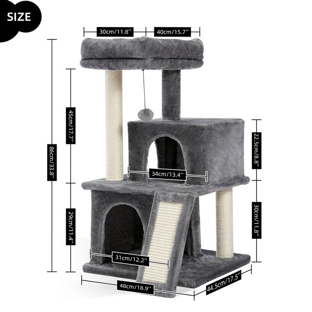 Cat Tree Luxury Cat Towers with Double Condos Spacious Perch Cat Hammock Fully Wrapped Scratching Sisal Post and Dangling Balls ShopWise Round