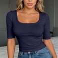 thumbnail image 2 of RMGVDSD Half Sleeve Tops for Women T Shirts Scoop Neck Slim Fit Casual T Shirt Tops Solid Color Comfy Basic Tees Trendy Going Out Tops Fashion Clothes, 2 of 4