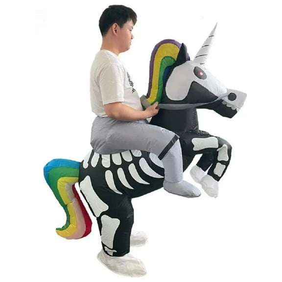Inflatable Skeleton Unicorn Rider Costume - Spooky & Fun Blow-Up Outfit for Halloween, Parties & Events | Fits Adults (4.9-6.2 ft)