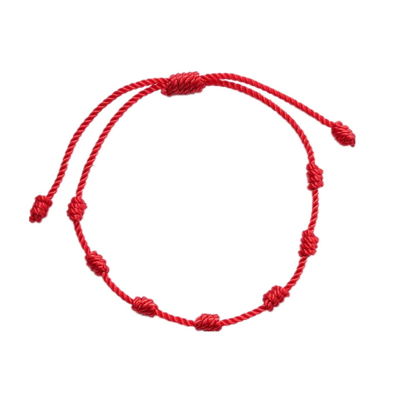 Grofry 2Pcs Lucky Red String Bracelets 7 Knots Protection Rope